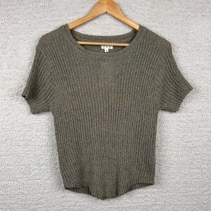 POL Top Womens L Olive Green Rooted Short Sleeve Knit‎ Sweater SMST516